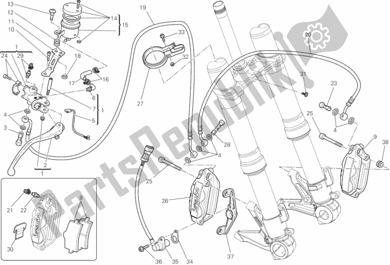 Tutte le parti per il Sistema Frenante Anteriore del Ducati Superbike 848 EVO Corse SE USA 2012